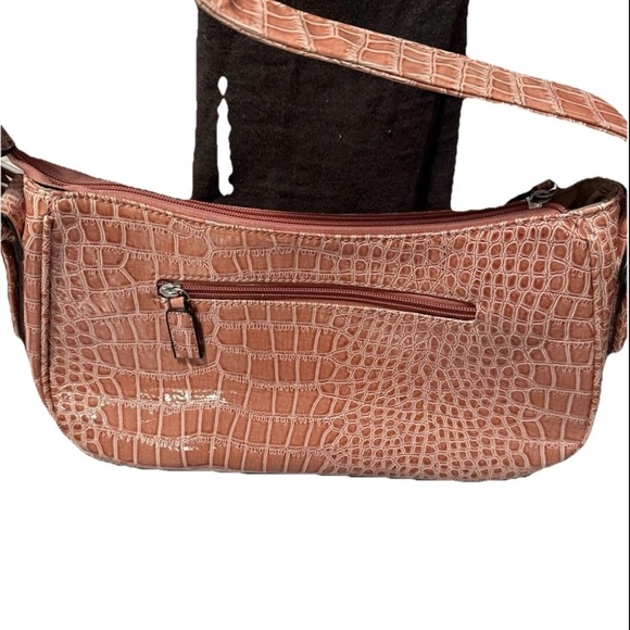 Crocodile Embossed Tan Shoulder Bag - Picture 3 of 7